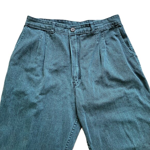 Pleated High Rise Trousers Taper Leg Pants Teal Green Vintage 90s Cream Brand - Picture 2 of 6